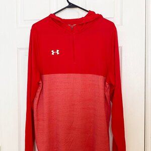 Under Armour Heat Gear Red Hooded Long Sleeve Mens Shirt, size M